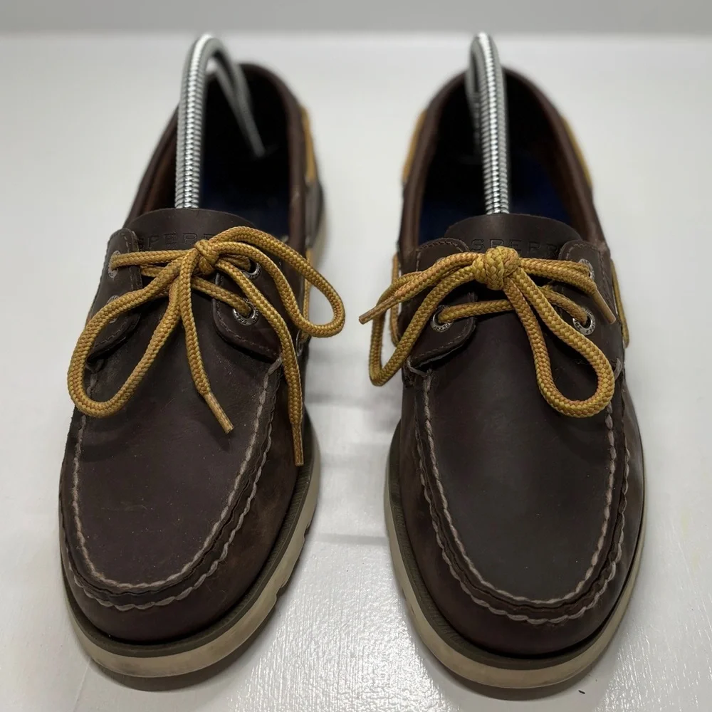 Sperry Men’s Brown Leather Boat Shoes Size 7.5M Classic Moc Toe Deck Shoes